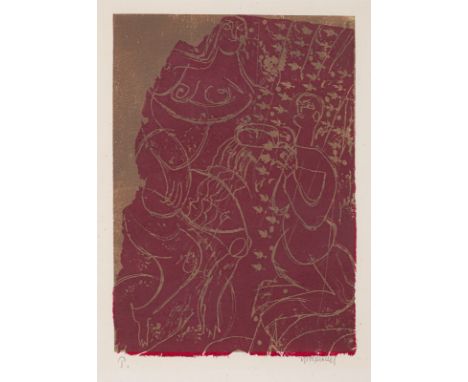 Grieshaber, HAPRot an der Rot, 1909 - Reutlingen, 1981Blattgröße: 62,5 x 49 cm; 41,5 x 29 cm, o. R."Gardine", 1968. Farbholzs