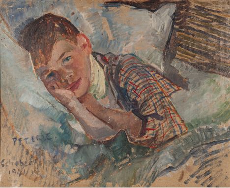 Schober, Peter JakobGschwend, 1897 - Beilstein, 198337,5 x 46,5 cm, R."Mein Sohn P.", 1941. Öl auf Karton. In Öl unten links 