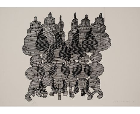 Roth, DieterHannover, 1930 - Basel, 1998Blattgröße: 51 x 73 cm, o. R:"3 Kuchen auf Drehstühle", 1970/1971. Serigraphie auf fe