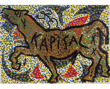 Penck, A.R., d.i. Ralf WinklerDresden, 1939 - Zürich, 201761 x 84 cm, o. R."Kapital". Farboffsetlithografie auf glattem Papie