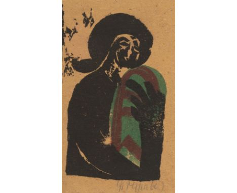 Grieshaber, HAPRot an der Rot, 1909 - Reutlingen, 1981Kartongröße: 17 x 10 cm, o. R."Bettelnde Madonna", 1946. Farbholzschnit