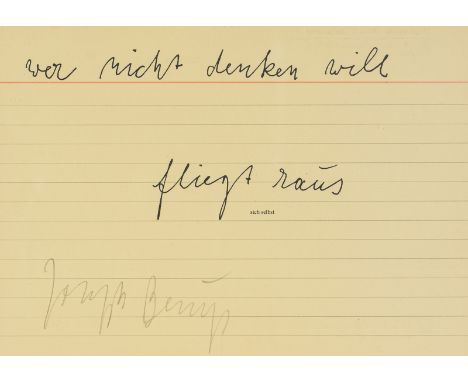 Beuys, JosephKleve, 1921 -  Düsseldorf, 198510,5 x 15 cm, R."Sich selbst", 1977. Offsetlithografie auf gelbem Karton. Postkar