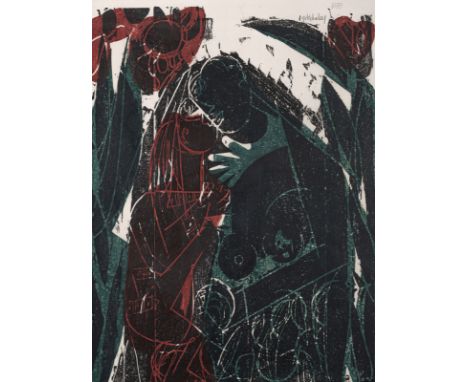 Grieshaber, HAPRot an der Rot, 1909 - Reutlingen, 1981Blattgröße: 66,6 x 51,5 cm, R."Paar 1964", 1964. Farbholzschnitt auf Ja