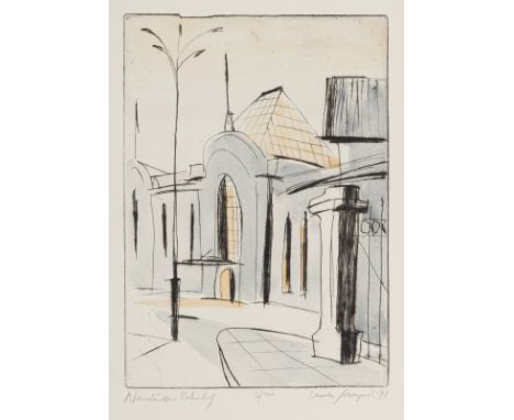 Strozynski, UrsulaDingelstädt, 1954Blattgröße: 42 x 30 cm; 30 x 21,2 cm, o. R."Neustädter Bahnhof", 1998. Aquarellierte Radie