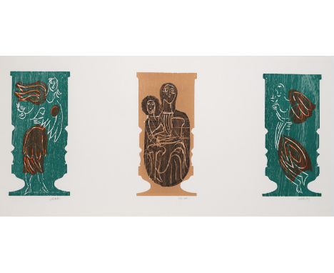 Grieshaber, HAPRot an der Rot, 1909 - Reutlingen, 1981Blattgröße: 37 x 82 cm, o. R."Weihnachtsaltärchen - drei Motive", 1975.