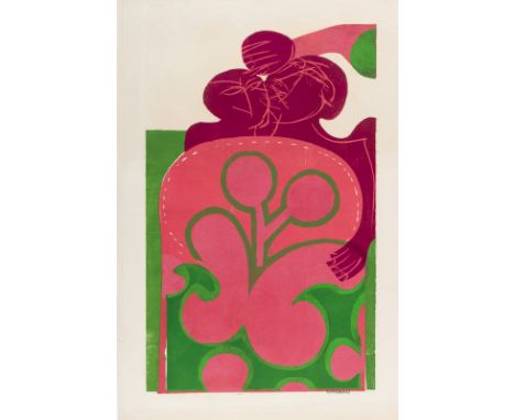 Grieshaber, HAPRot an der Rot, 1909 - Reutlingen, 1981Blattgröße: 93,5 x 63,5 cm; 80 x 51 cm, o. R."Hippieblume", 1970. Farbh
