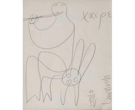 Grieshaber, HAPRot an der Rot, 1909 - Reutlingen, 198122 x 18 cm, R."Xaipe", 1950. Bleistift auf festem Papier. In Bleistift 