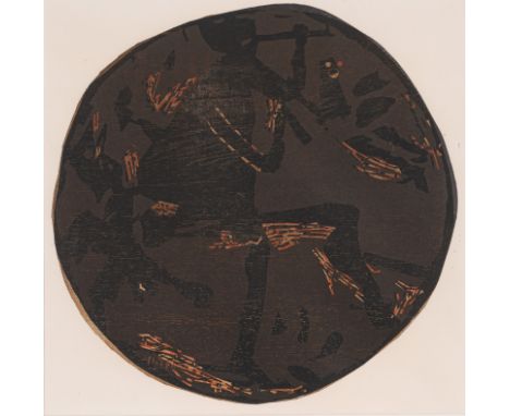 Grieshaber, HAPRot an der Rot, 1909 - Reutlingen, 1981D. 69 cm, R."Flötenspielender Pan", 1961. Farbholzschnitt auf Japanpapi