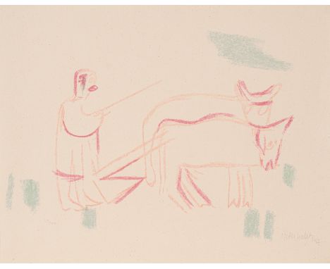 Grieshaber, HAPRot an der Rot, 1909 - Reutlingen, 1981Blattgröße: 28 x 35,8 cm, R."Pflüger", 1947. Farblithografie auf Werkdr