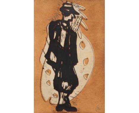 Lüpertz, MarkusLiberec/Böhmen, geboren 1941Blattgröße: 66,5 x 42 cm, R."Motiv II", 1984. Farblinolschnitt auf Bütten aus der 