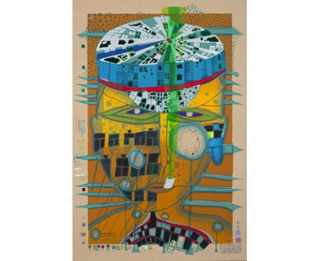 Hundertwasser, FriedensreichWien, 1928 - Kreuzfahrtschiff Queen Elizabeth II, vor Neuseeland, 2000Blattgröße: 90 x 60 cm, R."