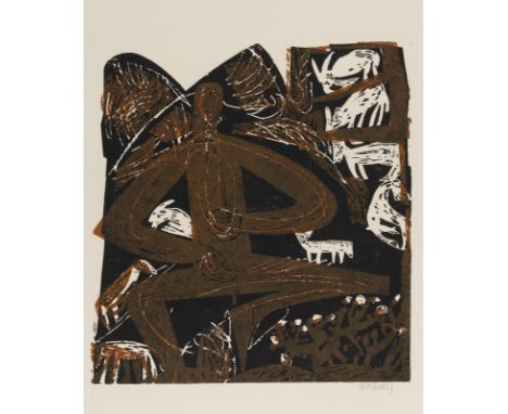 Grieshaber, HAPRot an der Rot, 1909 - Reutlingen, 1981Blattgröße: 67,3 x 52 cm; 44 x 42 cm, o. R."Flötenspieler (Alb 64)", 19