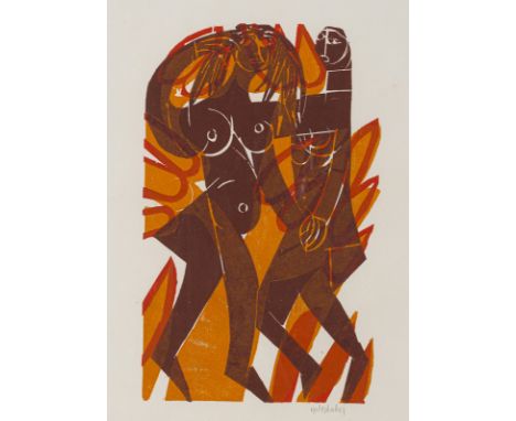 Grieshaber, HAPRot an der Rot, 1909 - Reutlingen, 198142 x 26 cm, R."Cours d'amours II", 1965. Farbholzschnitt auf Japanpapie