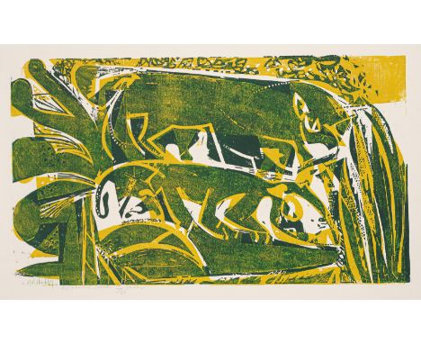 Grieshaber, HAPRot an der Rot, 1909 - Reutlingen, 1981Blattgröße: 62 x 88 cm; 40 x 75 cm, o. R."Laufende Tiere", 1960. Farbho
