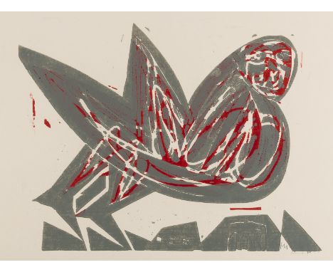 Grieshaber, HAPRot an der Rot, 1909 - Reutlingen, 1981Blattgröße: 62 x 86 cm; 42,5 x 55,5 cm, o. R."Harpyie", 1962. Farbholzs
