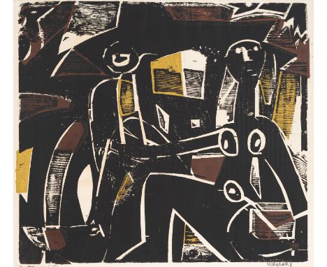 Grieshaber, HAPRot an der Rot, 1909 - Reutlingen, 1981Blattgröße: 58 x 66 cm; 56,5 x 63,5 cm, R."Herbst", 1952. Farbholzschni