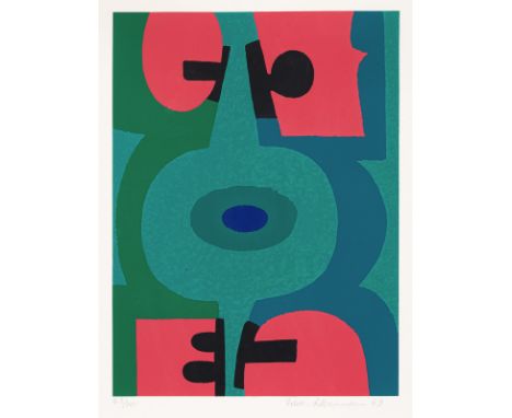 Ackermann, MaxBerlin, 1887 - Unterlengenhardt, 197544 x 32 cm, R."Rote Akzente", 1969. Farbserigraphie auf Karton. In Bleisti