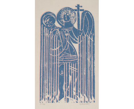 Grieshaber, HAPRot an der Rot, 1909 - Reutlingen, 198140 x 22,5 cm, R."Engel", 1980. Holzschnitt auf Japanpapier. In Bleistif