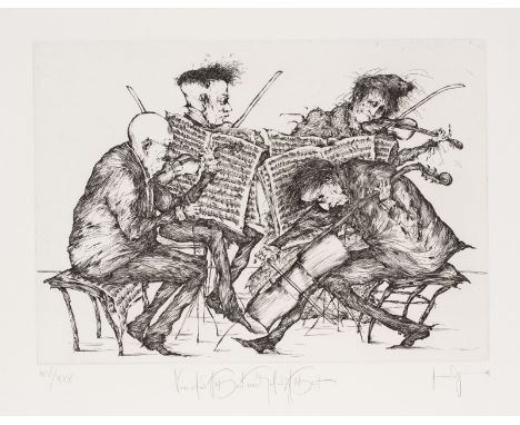 Degenhardt, GertrudeNew York, geboren 194025 x 34,5 cm, R."Vor der Arbeit, nach der Arbeit". Radierung auf Bütten. In Bleisti