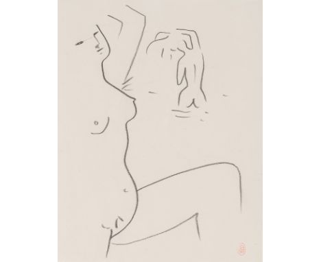 Cocteau, JeanMaisons-Laffitte, 1889 - Milly-la-Forêt, 196327 x 20,8 cm, R.Weibliche Akte, um 1950. Bleistift auf Papier. Unte