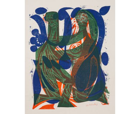 Grieshaber, HAPRot an der Rot, 1909 - Reutlingen, 1981Blattgröße: 88,5 x 62,5 cm; 61 x 49 cm, o. R."Paar", 1960. Farbradierun