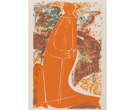 Grieshaber, HAPRot an der Rot, 1909 - Reutlingen, 1981Blattgröße: 53,7 x 38,2 cm; 51,3 x 33,5 cm, o. R."Hirte", 1959. Farbhol