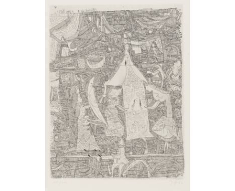 Janssen, HorstHamburg, 1929 - 1995Blattgröße: 76 x 55,5 cm; 39,5 x 29 cm, o. R."Glück's genug", 1962. Radierung auf Bütten au