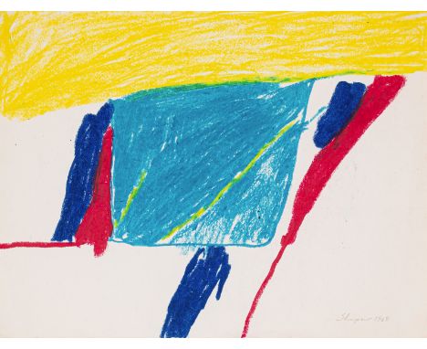 Shapiro, ShmuelNew Britain/Connecticut, 1924 - Ravensburg, 198324 x 31 cm, R.Ohne Titel, 1968. Farbkreide auf Papier. In Blei