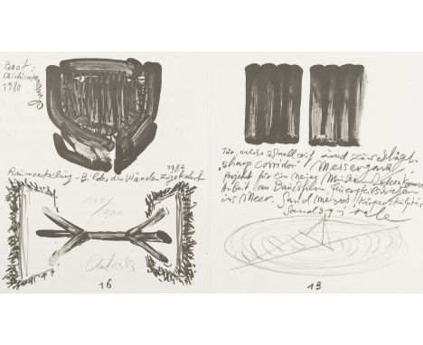 Uecker, GüntherWendorf/Mecklenburg, 193033,5 x 29 cm, o. R.Ohne Titel, 1983. Offset auf festem Papier. 16 Seiten auf vier Bog