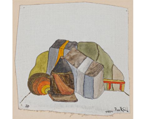 Becking, HorstHagen, 19378,5 x 8,5 cm, R.Stillleben, 1974. Öl und Bleistift auf Leinwand, auf Karton aufgelegt. In Öl unten r