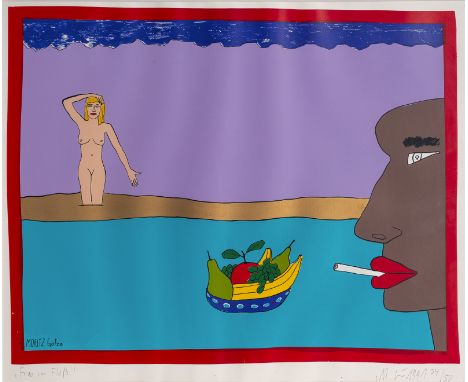 Götze, MoritzHalle/Saale, geboren 196456 x 71 cm, R."Frau im Fluß", 1991. Farbserigraphie auf Papier. In Bleistift unten rech