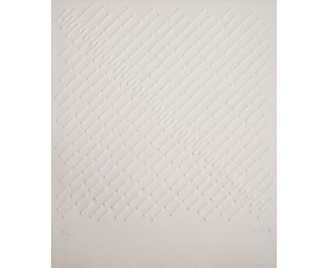 Uecker, GüntherWendorf/Mecklenburg, 1930Blattgröße: 60 x 50 cm; 47 x 47 cm, o. R.Ohne Titel, 1974. Prägedruck auf Bütten. In 