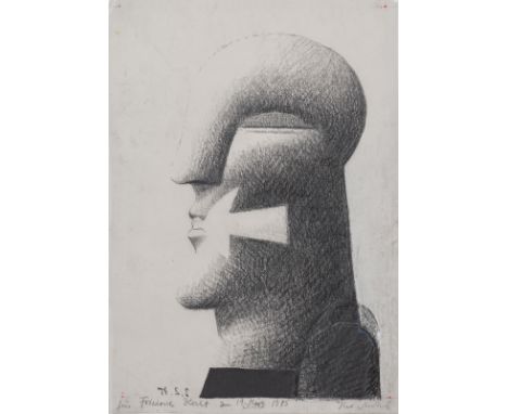 Antes, HorstHeppenheim, 193629,5 x 21 cm, o. R.Kopf, 1975. Kohle und Tempera auf Pergamentpapier. In Kohle unten rechts datie