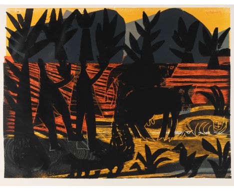 Grieshaber, HAPRot an der Rot, 1909 - Reutlingen, 1981Blattgröße: 62 x 80 cm; 49,5 x 65,5 cm, o. R."Schwäbische Alb", 1964. F