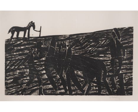 Grieshaber, HAPRot an der Rot, 1909 - Reutlingen, 198132,3  x 53,5 cm, R."Eggen", 1967. Holzschnitt auf Japanpapier. In Bleis