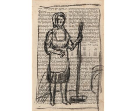 Penck, A.R., d.i. Ralf WinklerDresden, 1939 - Zürich, 201724 x 16 cm, R.Putzfrau, 1960er Jahre. Kohle auf Lexikonseite.Privat