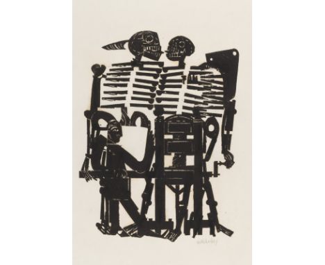Grieshaber, HAPRot an der Rot, 1909 - Reutlingen, 1981Blattgröße: 67 x 53 cm; 43,5 x 33 cm, o. R."Tod und Drucker", 1965. Hol