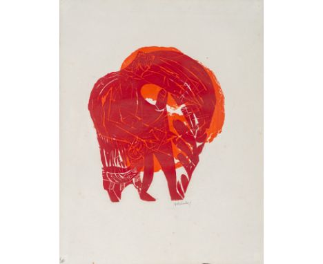 Grieshaber, HAPRot an der Rot, 1909 - Reutlingen, 1981Blattgröße: 67,5 x 52,5 cm; 40 x 32 cm, R."Schreitender";  1965. Farbho