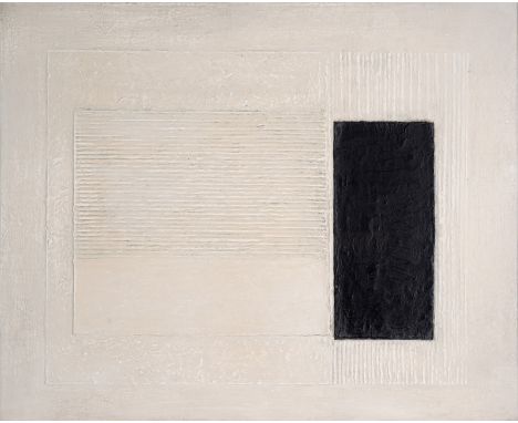 Royen, PeterAmsterdam, 1923 - Düsseldorf, 201378 x 97 cm, R."Schwarzes Feld", 1988. Öl über Kartoncollage auf Leinwand. Im Fa