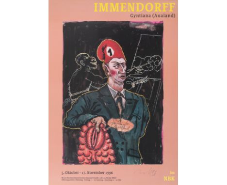 Immendorff, JörgBleckede bei Lüneburg, 1945 - Düsseldorf, 200785 x 59,5 cm, o. R."Immendorff - Gyntiana (Aualand)", 1996. Far