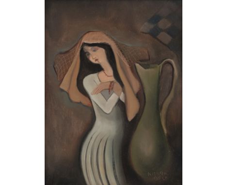 Kádár, BélaBudapest, 1877 - 195624 x 26 cm, R.Frau mit Krug. Öl auf Karton. In Ritzung unten rechts signiert.Privatbesitz, Ba