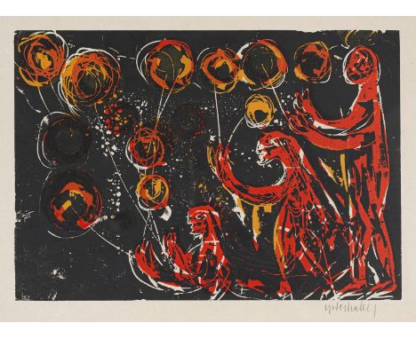Grieshaber, HAPRot an der Rot, 1909 - Reutlingen, 198121,8 x 31,3 cm, R."Spektrum Nr. 19 - Lichter", 1965. Farbholzschnitt au