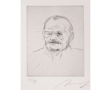 Hrdlicka, AlfredWien, 1928 - 2009Blattgröße: 27,5 x 22,5 cm, o. R."Portrait Alfred Hrdlicka II", 1985. Radierung auf Bütten, 