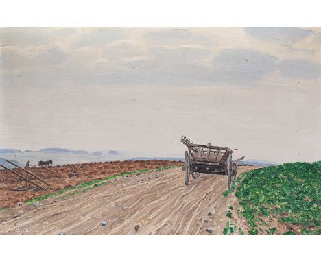 Bräckle, JakobWinterreute, 1897 - Biberach, 198726 x 40 cm, R."Bei der Feldarbeit", 1933. Öl auf Karton. In der nassen Farbe 