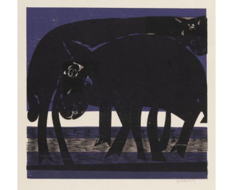 Grieshaber, HAPRot an der Rot, 1909 - Reutlingen, 1981Blattgröße: 67,5 x 51,5 cm; 39,5 x 42 cm, o. R."Tiefebene", 1964. Farbh