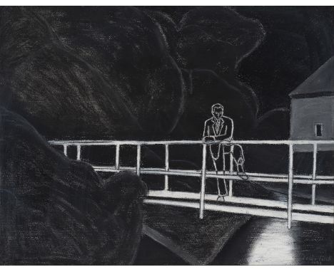 Fehér, LászlóSzékesfehévár/Ungarn, geboren 195349,5 x 64,5 cm, R.Mann auf der Brücke, 1993. Pastell auf Papier. In Bleistift 
