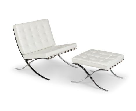 Ludwig Mies van der Rohe77 x 80 x78 cm/ 60 x 48 x 60 cmSessel "Barcelona Chair" mit Hocker. Ausführung: Knoll International. 