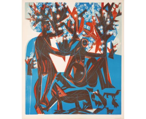 Grieshaber, HAPRot an der Rot, 1909 - Reutlingen, 1981Blattgröße: 81,5 x 69 cm; 76,5 x 64,7 cm, R."Frühling Arkadia", 1963. F