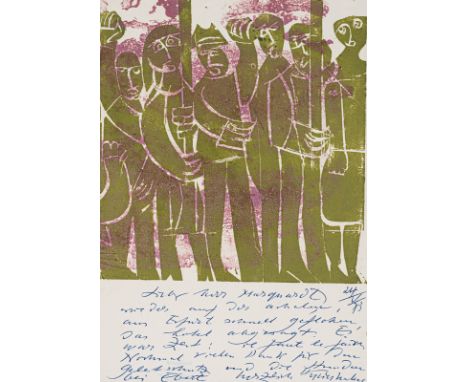 Grieshaber, HAPRot an der Rot, 1909 - Reutlingen, 1981Blattgröße: 30 x 21 cm, R."Fäuste", 1973. Holzschnitt mit Korkplatten a