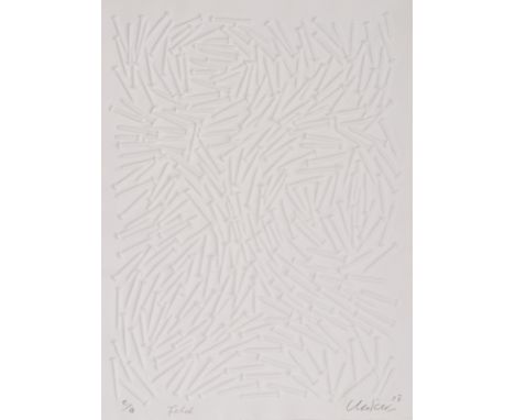 Uecker, GüntherWendorf/Mecklenburg, 1930Blattgröße: 50 x 37 cm, R."Feld", 2003. Prägedruck auf Bütten. In Bleistift unten rec